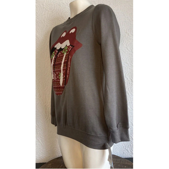NEW The Rolling Stones Womens Holiday Graphic Christmas Sweatshirt Size Xsmall - Picture 2 of 7